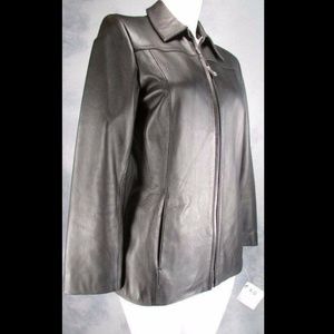 Alfani Womens Black Leather Zip Front Jacket Size